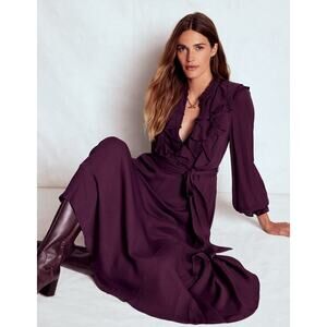 Boden Ruffle Front Shirt Dress Dark Cherry Size 12R $249